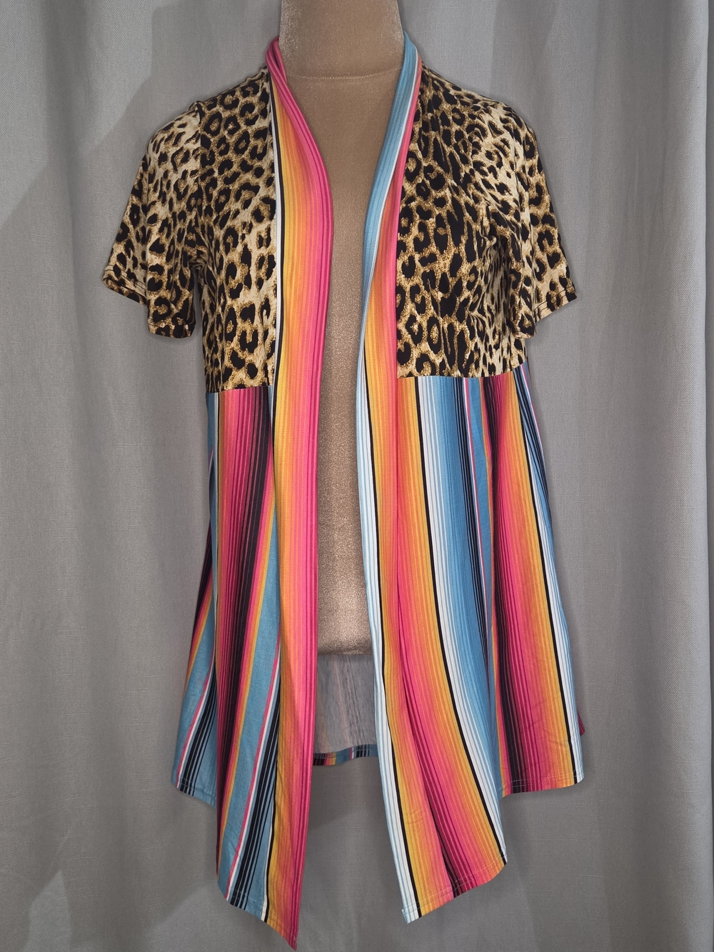 Southern Stitch Leopard & Multicolor Stripe Open Front Cardigan Size Medium